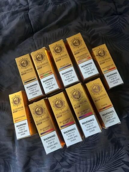 Ten Alibarbar INGOT disposable vapes displaying a variety of popular fruit and ice flavours available in Australia.